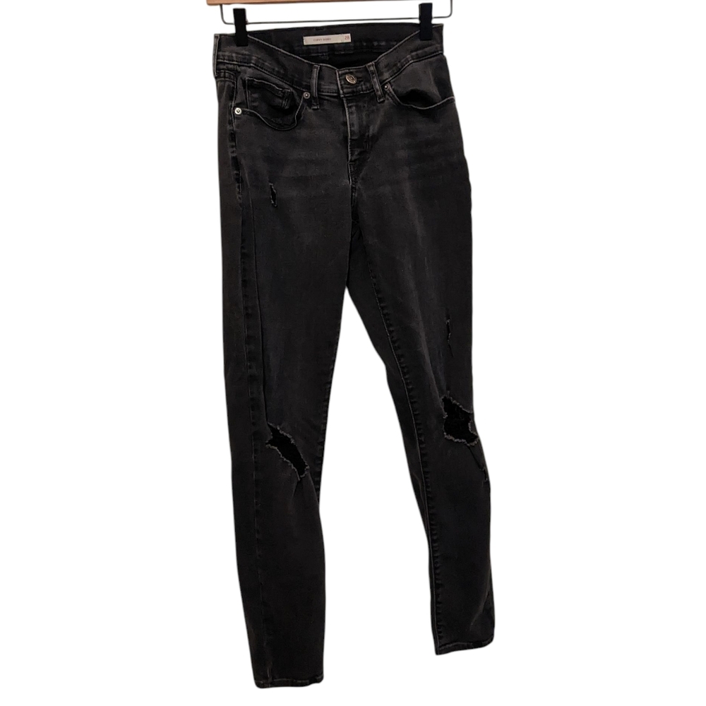 Levi's Curvy Skinny Jeans Black Denim Ripped Distressed Women's Size 28
